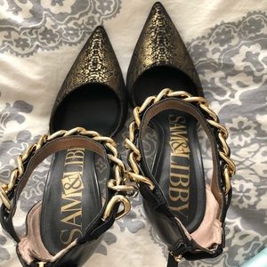 Sam & Libby black and gold heels